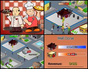 Your mission is to choose and manage your restaurant and upgrade it with the new appliances to reach the money goal faster than your opponent. Restaurant has number of seats and revenue share. Keep them high to get better income. Use mouse as main control element.