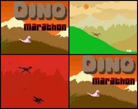 Your task is to keep running and escape from upcoming doom wall. Jump over obstacles, eat smaller dinosaurs and eggs on your way. Try to jump into flying dinosaurs nails to get further away from the death. Survive as long as possible. Use Arrow keys to move.