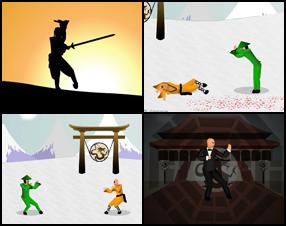 This game is a 1 on 1 (or sometimes 1 on 2) side view battle game, based on Chinese martial arts cinema. Select on of 32 playable characters (42 in total), 14 weapons, 14 different kung-fu fighting styles and many other features. Check game controls in the game.