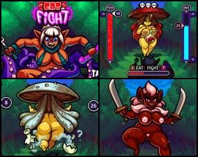 In this mini game you'll meet lot of tasty monster girls and you can decide - eat them or fight against them. You must keep an eye on your stats on the sides and depending on characteristics of the girl make a decision. Have fun in this magic forest. Check all instructions in the game.