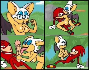 Dieses kurze Animationsfilmchen ist wirklich lustig. Ein Fledermausmädchen macht Liebe mit Echidna, einem Helden ähnlich wie Super Sonic. Sie verführt den roten Helden mit ihren saftigen Brüsten, bläst ihm einen und springt dann auf seinen steinharten Schwanz.