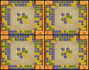 Slide the outter blocks next to similar blocks in the center. Join 3 of one color or more to clear. Pass through many levels of this fantastic puzzle game. Unlock all the secrets and remove all glyphs. Use your mouse to control the game.
