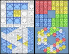 This is not alike all match-three puzzle games! This game takes maximum 30 seconds to learn how to play it but offers at least 30 hours of game play! Swap tiles to make a line of three or more of the same form, make them burst and unlock the colored play field cells.