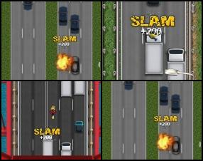 Your task is to crash into other cars on the road, make maximal damage and survive as long as possible. Use Left and Right Arrows to control your car. Hold Z to activate slow motion and jump on the other cars using Arrow keys. Perform stunts to earn nitro boosts. Press Up arrow to use it.
