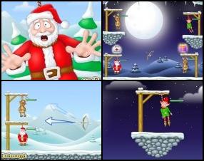 Christmas version of Gibbets game. Santa and his friends are in big big trouble. Now you have to use your bow and arrows to cut the ropes or otherwise they all are going to die. Use your mouse to aim and shoot. Collect bonuses and other items.