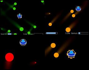 In this game you'll find 3 game modes, 8 challenges, 42 awards and new upgrades.
Use the mouse to collect the tiny little orbs and shoot them at enemies by left mouse click. Destroy everything to pass the level.
After each level you can upgrade the UFO. Press Q W or E to use a power ups.