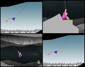 Your task is to hang through the level by using your rope as fast as possible. Try not to harm yourself and loose too many body parts on your way. Collect stars for a good bonus. Use Arrow keys to control and swing your rope. Use Space to release and attach a new rope.