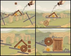 Your task is to use different objects and protect the Caesar from deadly iron rain. Hide him carefully but if you're unlucky you can restart the level anyway. Use Mouse to drop objects and make a roof for the coin.