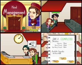Your task is to manage hotel by serving your customers as fast as you can. Keep their happiness level high and they will pay you well. Main task is to reach the goal of the day. Use mouse to control the game. Update your services between levels.