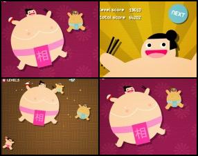 Your goal is to grow your sumo and win other bouncing sumos. To do that you have to become bigger than all of them. Hover your mouse over a sumo and he will grow. But remember, that you can not attack enemies while you're growing.