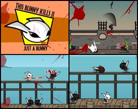 Your mission in this bloody bunny fighting game is to walk around and kill all bunnies that are attacking you. Use arrows to move around, press key twice to dash attack. Press A to attack, S to throw sword up / teleport. Use D to shoot out an acid cloud.