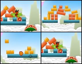 Your aim is to shoot your kamikazes to remove the blocks from the screen so hungry monsters can eat them. Use Mouse to aim and shoot your green friends. Shoot carefully because you have limited number of them per level.