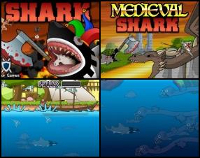 Another great game with sharks. Turn the waters into sea of chaos and cause as much destruction as you can. Control the shark and kill animals, destroy ships and other Middle Age objects. Use A to attack. Use Arrow keys to control the shark.