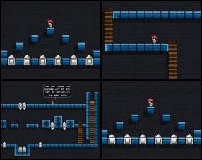 Your task is to help little hero to complete all levels by reaching the exit door. You have to walk, jump over spikes and platforms, avoid enemies and many more. Use Arrow keys to move. Press Z key to jump.