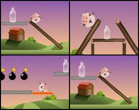Your task is to guide cow to the bottle and fill it up with the milk. Use A and D to move your cow. Use Mouse to click on removable blocks to make them disappear. Help little round cow to travel over bridges and ramps to complete the mission.