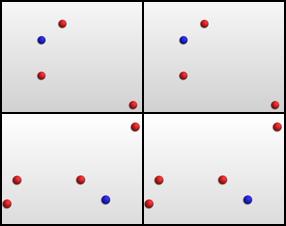 Keep your blue ball from being touched by any red ball. You control the blue ball with your mouse. Keep playing as long as you can. This game proves that simple physics can become quite complicated in greater numbers.