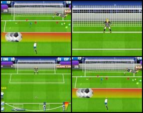 In this great football penalty shoot out game your task is to score and save your goal. You have to click 3 times to adjust direction, high and power of your shoot. When keeping the goal, click on the gloves when their appear. Become the Euro 2012 champion.