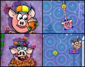 Your task is to feed the piggies with their favourite food - acorns. To do that you have to use attachable ropes to swing them around the screen to the goal. Sometimes you also need to slice the ropes. Use your mouse to control the game.
