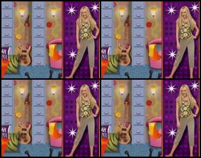 See Hannah Montana's intended costume and then dress her up to match. To dress Miley, simply find an item in the bedroom or closet and click on it to pick it up. Drag the item onto Miley. Release the mouse over Miley to see her wear it. It's that simple!
To change an item she's wearing, just choose another one and place it on her in the same way. The old item will simply reappear where you found it.