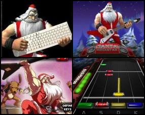 Santa plays hard rock music every Christmas. This time is not exception. Use your guitar skills to play well known Christmas songs in hard rock style. Select game mode: basic - use A S D K L keys, Rockstar - use 1-5 numbers to hold the strings and Enter to play them. Press Space to double points.