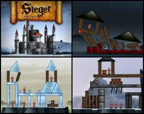 Sieger game is back with new levels. Your task is to destroy the castles and kill all warriors inside. Don't hurt the hostages. Use Mouse to aim and shoot. Choose carefully the right spot of the block to attack. Use minimal number of shoots and collect treasure for better score.