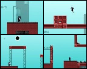 Our hero has no face, no heart or soul. Your task is to help him get them back. Jump over platforms, avoid dangerous spikes, falls or deadly bullets. Use Arrow keys to move. Press Space to jump. There are also a lot of other tricks like double jump (press Space twice), sliding on the walls and other stuff.
