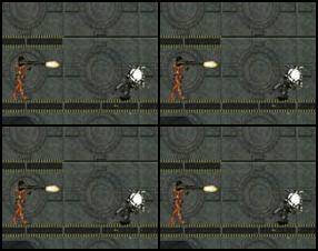 Shoot the baddies on the platforms. Use arrow keys to control the game. Jump around and go through doors to more levels (pressing spacebar). Shoot the boxes for extras and multi-weapons. 1 – 5 – select weapons. E – toggle weapon. Q or 6 – use medikit.