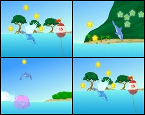Now you have to control dolphin and collect as much stars as possible in order to pass the level. Use perfect timing and balance your dolphin while in the air to move through desired paths. Use Arrow keys to move your dolphin. While you're in the air you can dash, double jump and dive. Catch special stars by pressing Space.