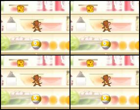 First Game: Move Jerry using the Arrow Keys. Pick up and drop food to a hungry Nibbles with the Space Bar. The higher the drop, the more points you'll earn. Be careful - if Tom hits you with ball three times, it's game over. Second Game: Move Tom using the Arrow Keys. Press Space Bar to throw water balloons at Jerry & Nibbles. You can only miss five times.