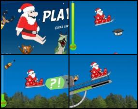 In this Christmas game you have to launch Santa as far as possible. Collect alcohol on your way, click to drop petards and bounce Santa back to the air. Use earned money to upgrade Santa with various cool stuff to fly even further. Use Mouse to aim and set the power of your throw.