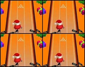 The aim is to clear all the pins in two bowls or less. Use your mouse to place bowling ball in start position, then click once to set power level, click again to set ball spin. Clear all the pins in the first bowl then you score a strike.