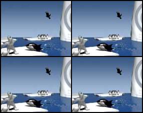 Slap the penguin into the target. Left mouse button: throw snowball. Mouse-cursor position: define direction. Hit position affects vertical throw direction. Pingu rotation (at hit) affects left/right direction.