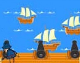 Cannon blast - Help Pirate Pete defeat the invading Armada by firing cannonballs and sinking all the enemy ships. Control Pete using the LEFT and RIGHT arrow keys – when Pete is near a cannon a ring will indicate that you can control and fire that cannon. Use the UP and DOWN arrow keys to set the angle of the cannon and the SPACEBAR to fire.