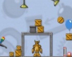 Crash The Robot - Your aim is to figure out how to destroy the robot. Use all available items to reach your goal. Turn on all button around the level to force the robot to kill himself. Use Mouse to drag and place items on the screen. Press Start when you're ready.