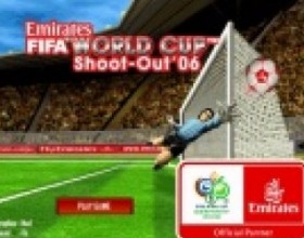 Emirates FIFA World Cup Shootout - Игра на броски пенальти. Твоя задача - попадать и попадать по воротам. :) Попади по мигающему кругу, чтобы заработать больше очков. Сначала выбери силу удара, потом кликни на мяч и после выбирай направление удара.