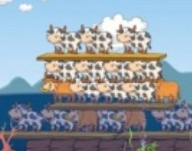 Freaky Cows - Your task is to hold your cows on the water and save them from drowning. Place wooden blocks, barrels and other available objects to stack all together and reach your goal. Use Mouse to play this game. Click to release current item.