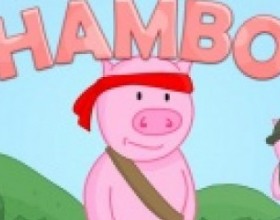 Hambo - You must help little pig to kill all enemy pigs. You can use all available weapons to reach your goal. Follow little hints in the game to understand what you have to do. Use your mouse to aim and set power of your shoot. Switch weapons with number keys.