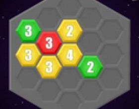 Hexiom - To clear a level, turn all titles yellow by dragging and placing them next to exactly as many other tiles as the number they are showing. Tiles turn green when next to too few other tiles, or red if to too many. Use mouse to drag items.