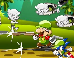 Mario and Sonic Zombie Attack - Super Mario and Super Sonic teamed up to stop attacking zombies. Protect your castle from annoying enemies. You'll start shooting only with Mario - Sonic you have to buy as an additional sniper when you'll have enough money. Use Mouse to aim and shoot.
