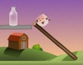 Mooo - Your task is to guide cow to the bottle and fill it up with the milk. Use A and D to move your cow. Use Mouse to click on removable blocks to make them disappear. Help little round cow to travel over bridges and ramps to complete the mission.