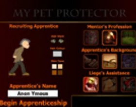 My Pet Protector - Your mission is to become true hero after 4 years long course. Rise to become hero or fall like zero! Find a job, go to school, explore lands, find treasure! Build up your character as you earn money and buy items to make yourself stronger to attack enemies. Use mouse to control the game. Use arrows to explore map.