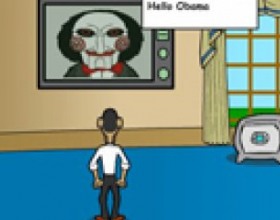 Obama Saw Game - Your objective in this puzzle game is to save the presidential family. Evil puppet Pigsaw has kidnapped Michelle, Sasha and Malia to force Obama to play a sick game at the White House. The only choice to get his family back is passing all sick test of the freaky puppet. Use mouse to control the game.