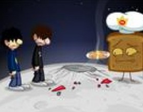 On the moon Ep. 6 - Two crazy boys were passing by the moon and suddenly their ship fell into the moon. Insanity prawn boy and talking can saw this accident and decided to use a situation. They took that damaged ship and started to rave. When Toaster king came to give them cookies he was shocked to see a hole in the moon and two boys.