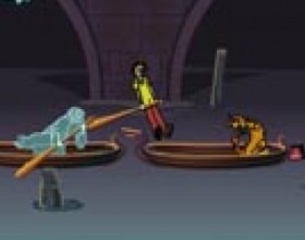 Scooby-Doo Haunts for the holidays part 3 - The ghost of the future Christmas chases Scooby Doo. Use the arrow keys to lead the gondola and press the space bar to make smaller the water. Dodge obstacles and gather the objects that will help you to go faster.