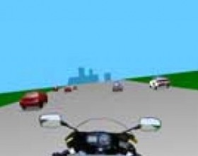 Speedbiker - Drive your crotch rocket through city streets. Use arrow keys to control the game. Pass 25 gates. Don't crash cars and stay on the road!!! Catch green bonus points! Remember: Be passed by car = - 100 points!