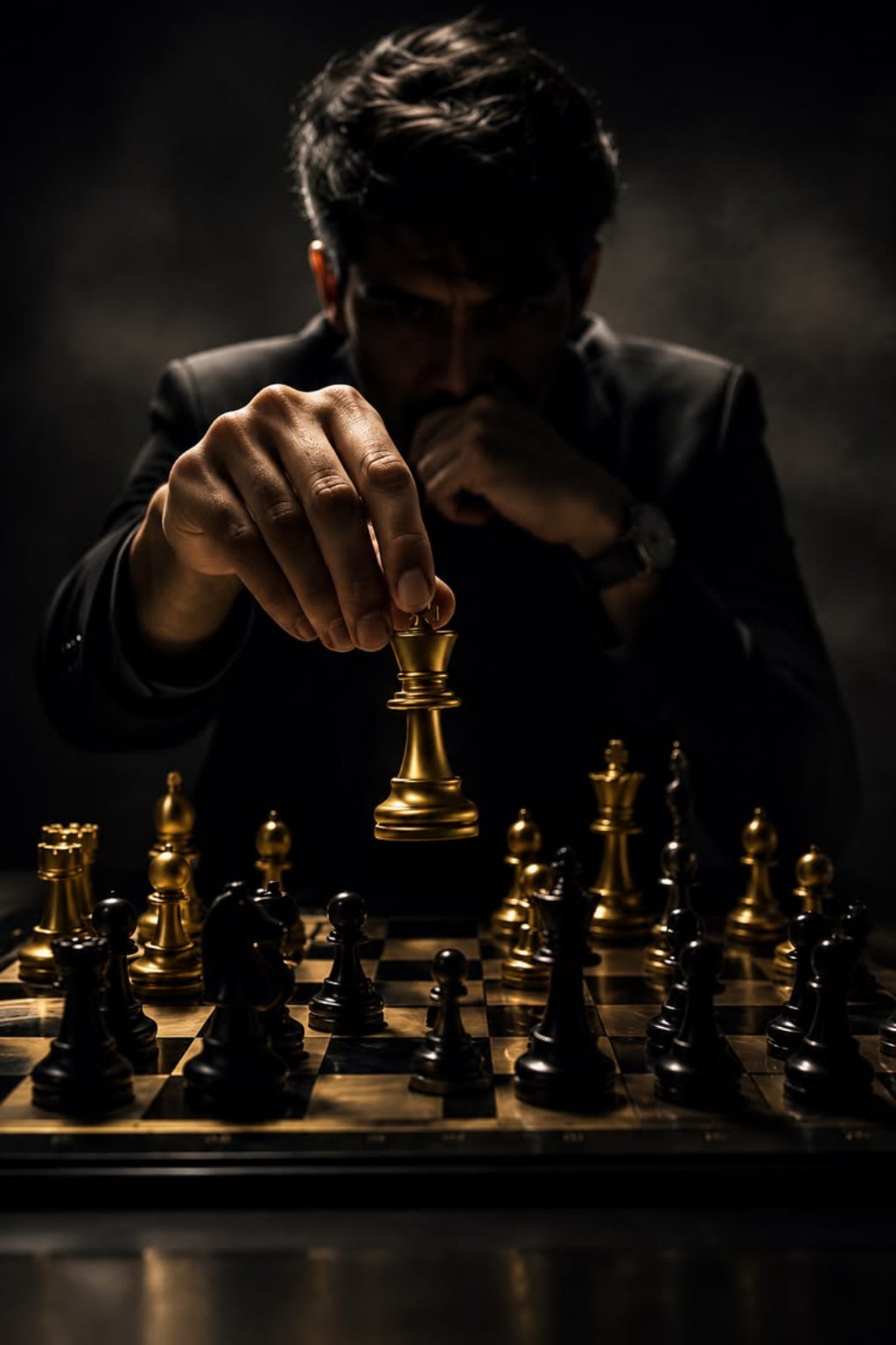 The protagonist playing chess