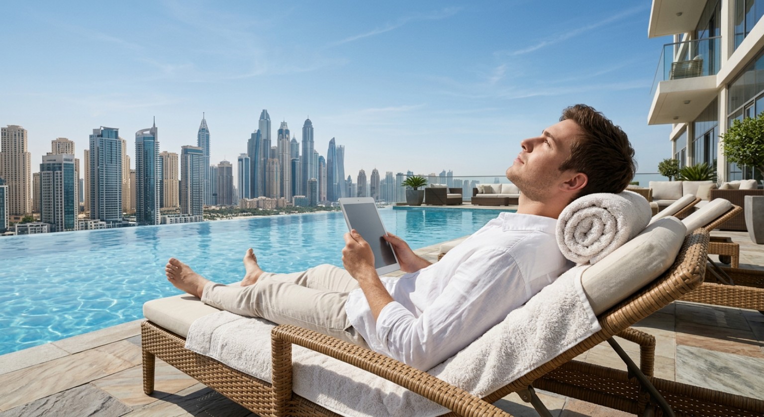 The protagonist enjoying a life of luxury