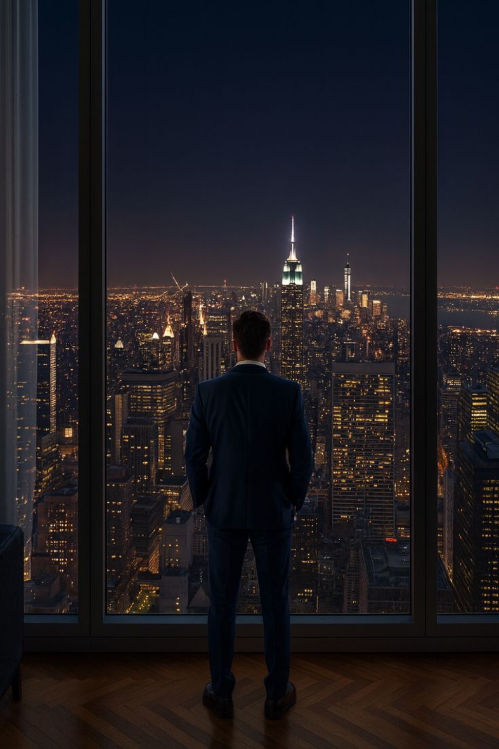 A man overlooking the city at night