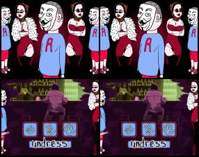 Antonio's game, the main character is Antonio, who wears an Anonymous mask, and in this game he plays a game of rock, scissors, paper with a girl Monica for undressing.